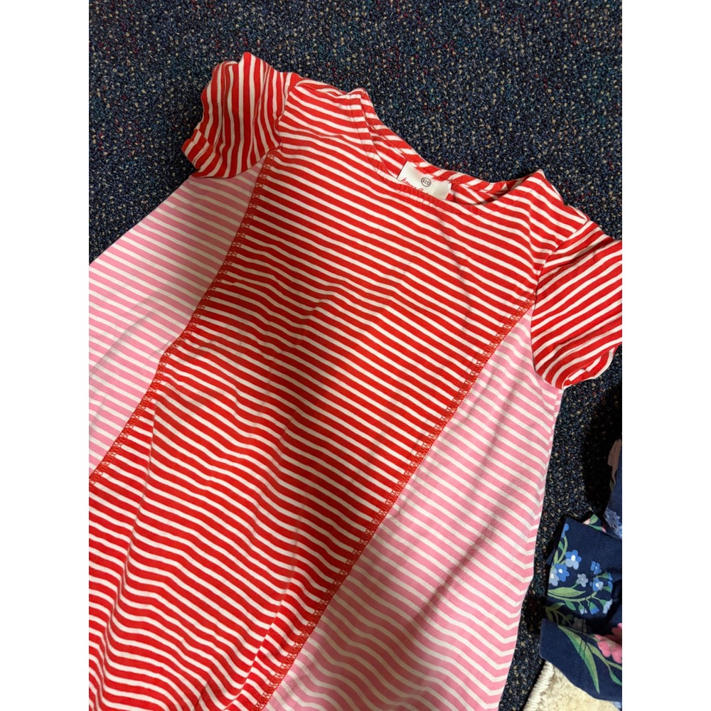 Hanna Andersson Kids Red Pink Striped Colorblock Short Sleeve Dress Size 120